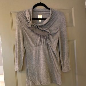 Mixed fabric ruffle 3/4 length sleeve tee